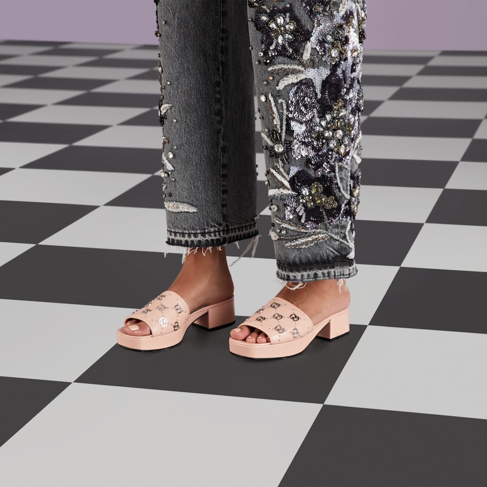 Gucci Perfect Pink Malaga Leather Interlocking G Sandals Slides 42
